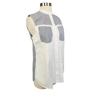 Derek Lam 10 Crosby Denim Womens Striped Sleeveless Button Down Top‎ Size Small